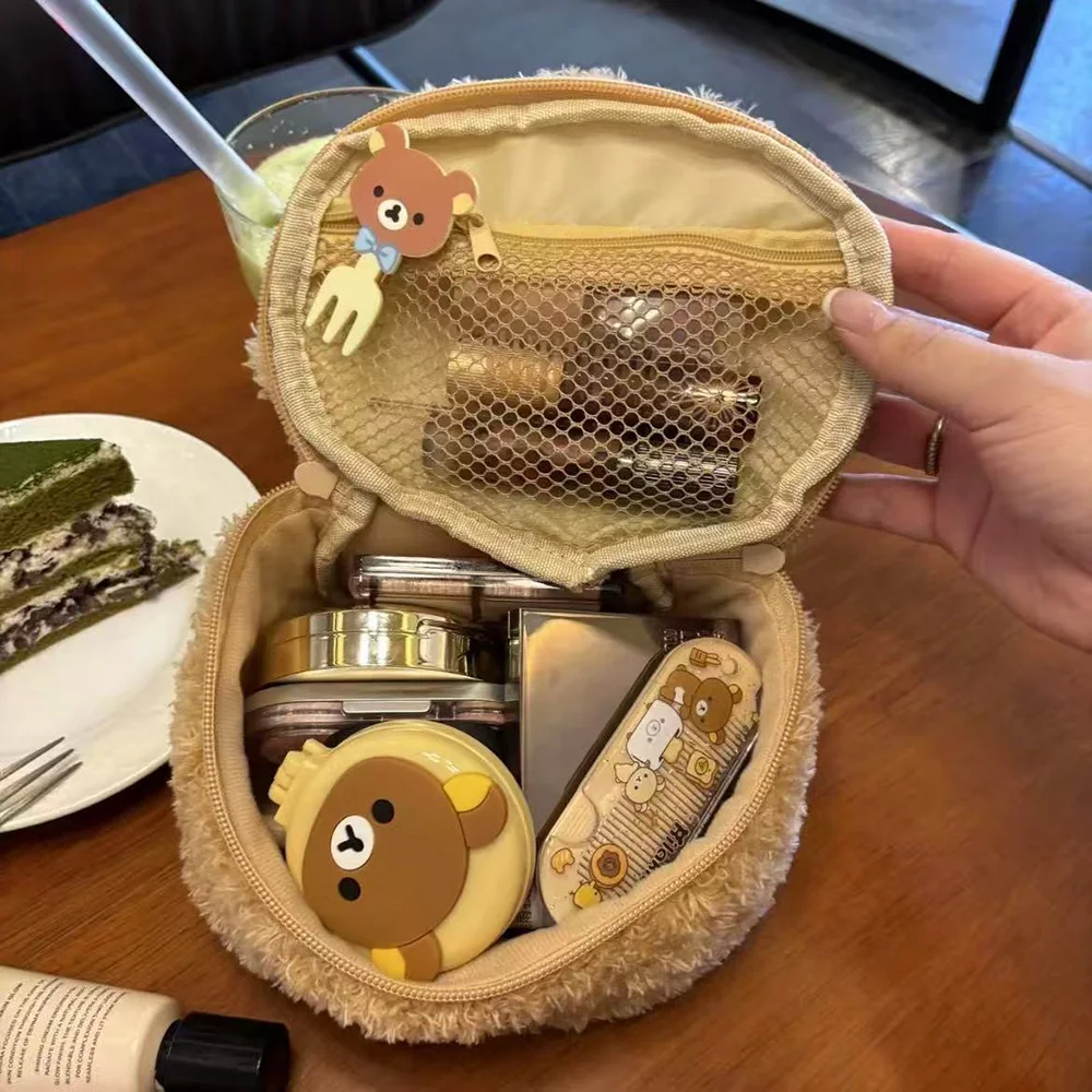 المحمولة القطيفة حقيبة مستحضرات تجميل الكرتون الدب حقيبة مستحضرات التجميل المرأة مجوهرات كيس التخزين سعة كبيرة السفر المنظم الحقيبة