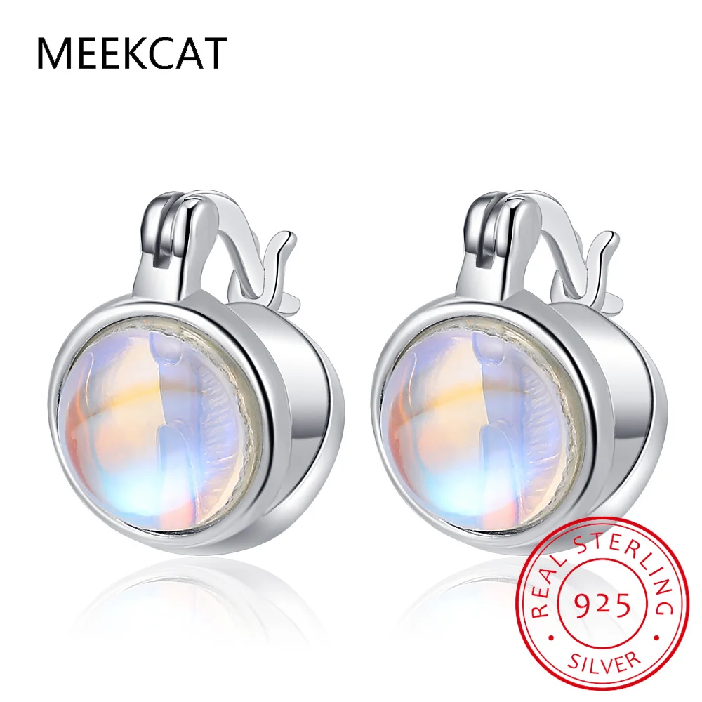 925 Sterling Silber Runde Mondstein-Ohrclips Doppelschichtige Kreisförmige Ohrringe für Damen Feiner Schmuck Geburtstagsgeschenk