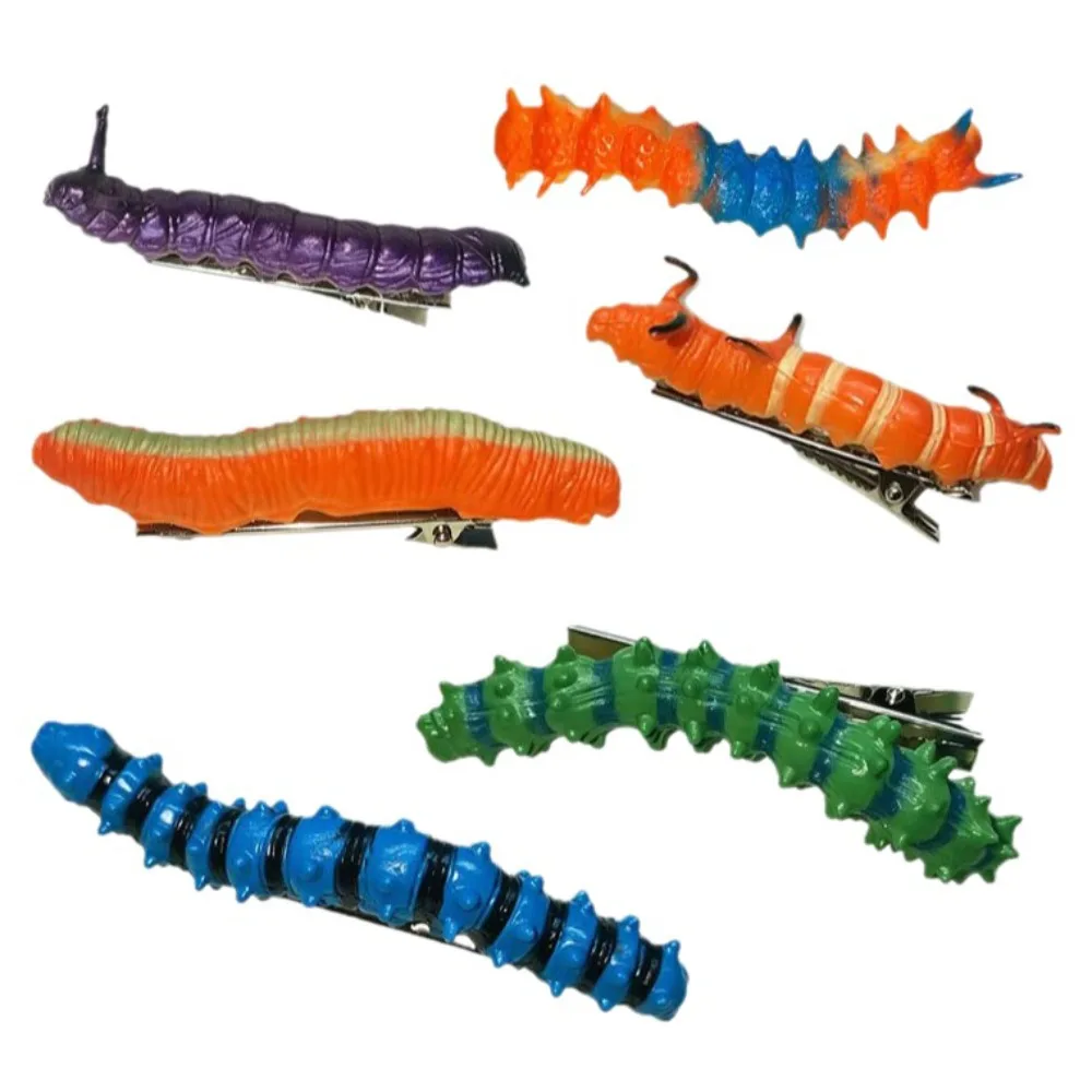 6/12Pcs Realistic Caterpillars Hair Clips Creative Prank Crawl Insect Hairpins 3D Funny Halloween Hair Claw Children's