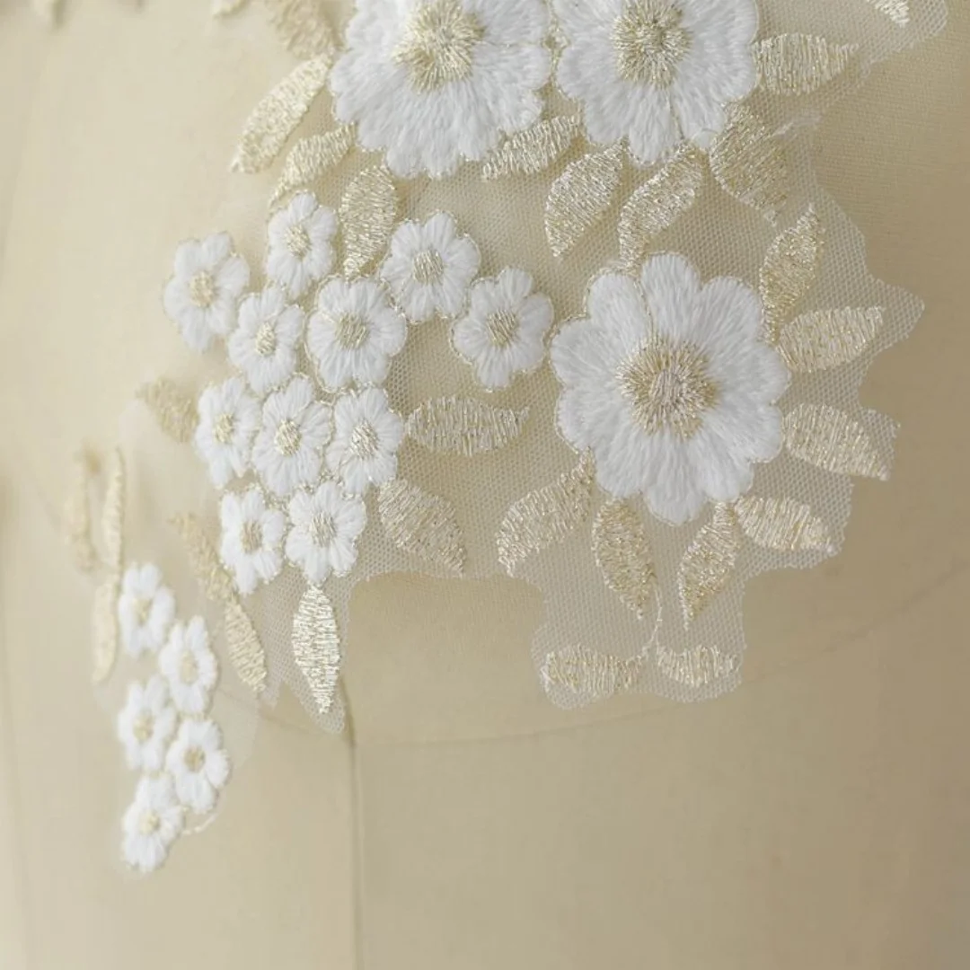 1pair Lace Appliques,Embroidered Flowers,Patches For Wedding Supplies,Bridal Hair Flower,Headpiece
