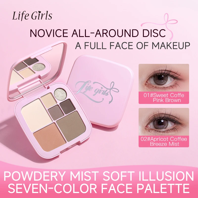 Life Girls 7-kleuren gezichtspalet Oogschaduw Markeerstift Contouring met fijne glitter Alles-in-één Mat Fijn poeder Gemakkelijk te kleuren