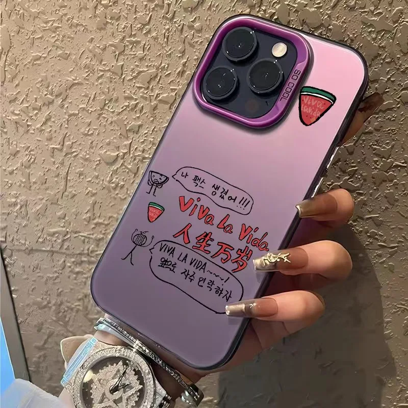 Capa de telefone fosco para iPhone, capa laser luxuosa, melancia cintilante, Viva a Vida, tendência de moda quente, iPhone 15 Pro Max, 13, 12, 11, 14