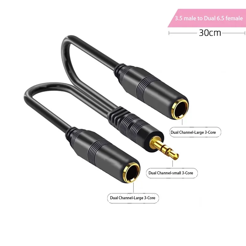 3.5 มม.ถึง 6.5 มม.ชายอะแดปเตอร์ข้อศอกขนาดใหญ่ 6.35 มม.2 เสาซ้ายและขวาช่องเสียงสายเชื่อมต่อสําหรับลําโพง A