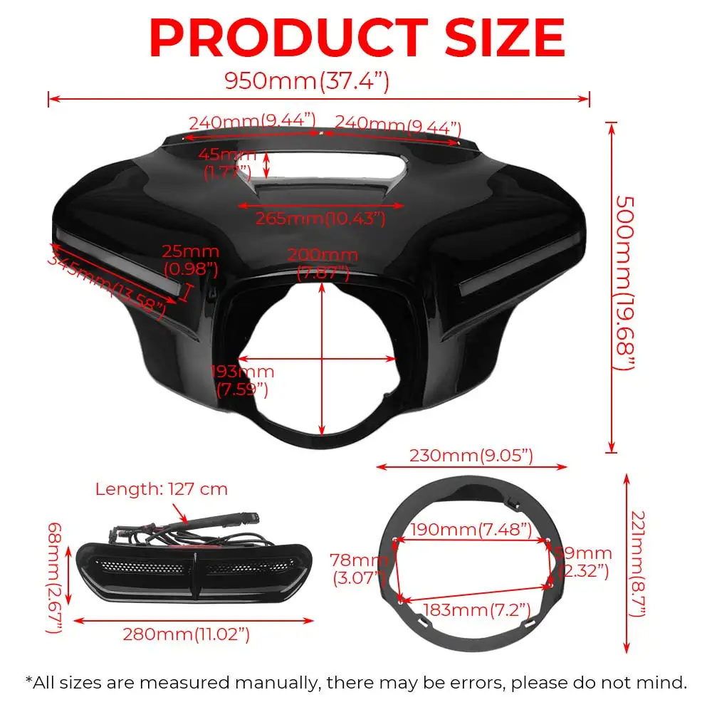 For Harley Touring Electra/Street Tri Glide 2014-25 Motorbike Front Batwing Upper Outer Fairing With LED Light view 2