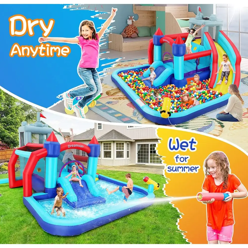 منزلق مائي للأطفال من باونس هاوس، 10 في 1، حديقة مائية كبيرة قابلة للاستخدام في حديقة مائية مع منفاخ رش طويل منزلق لحمام السباحة