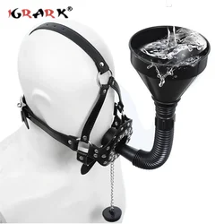 SM Slave Game Sex Toys Mouth Gag Fetish Toilet Funnel Face Bondage Mask PU Leather BDSM Funnel Enema Plug Adult Game Products