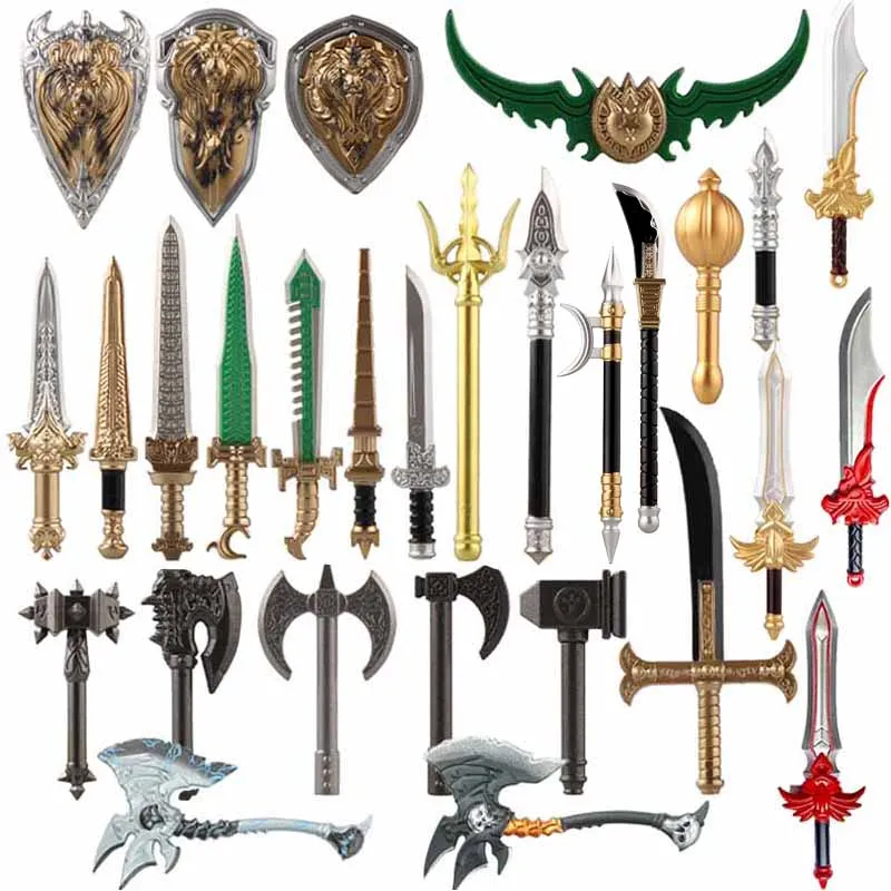 Medieval Figure Weapon Accessories Kit Building Blocks King Sword Lion King Shield Trident Battle Axe Double-edged Axe Brick Toy