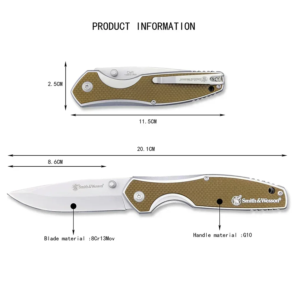 Smith & Wesson Cleft 0520 Folding Knife 8cr13MoV Blade Tactical Self Defense Hunting Multi EDC Pocket Knife Rescue Camp Tools