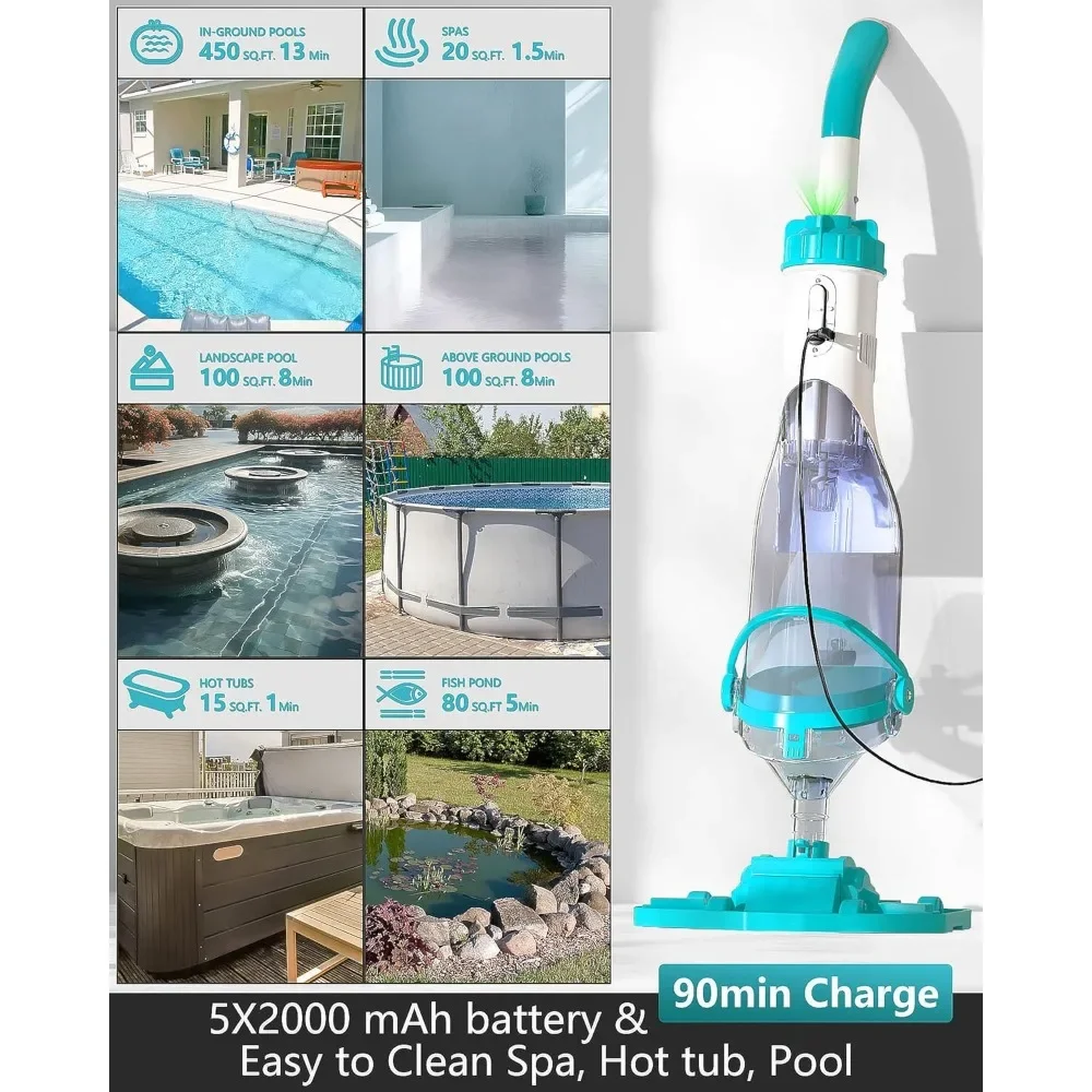 Customizable 2025Upgraded Cordless Pool Vacuum for Above Ground,LED Display&11.5" Wider Head,Handheld Pool Spa Vacuum Cleaner fo