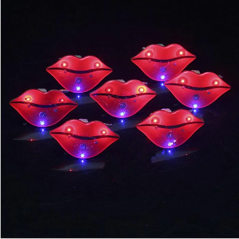 25pcs Light Up Red Lip Brooch Pendant Pin for Backpack Clothes Bag Hat Gift Birthday   Glow Party Supplies Wedding Festival
