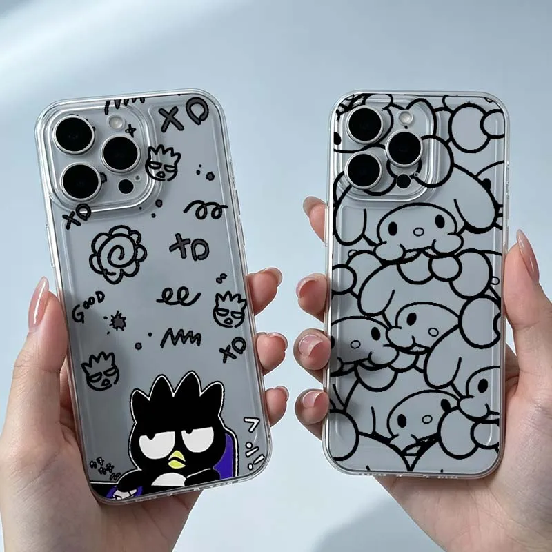 Coque de téléphone transparente Pochacco Black Art pour Apple iPhone 17 16 16e 15 14 13 12 11 Pro Plus Max Mini