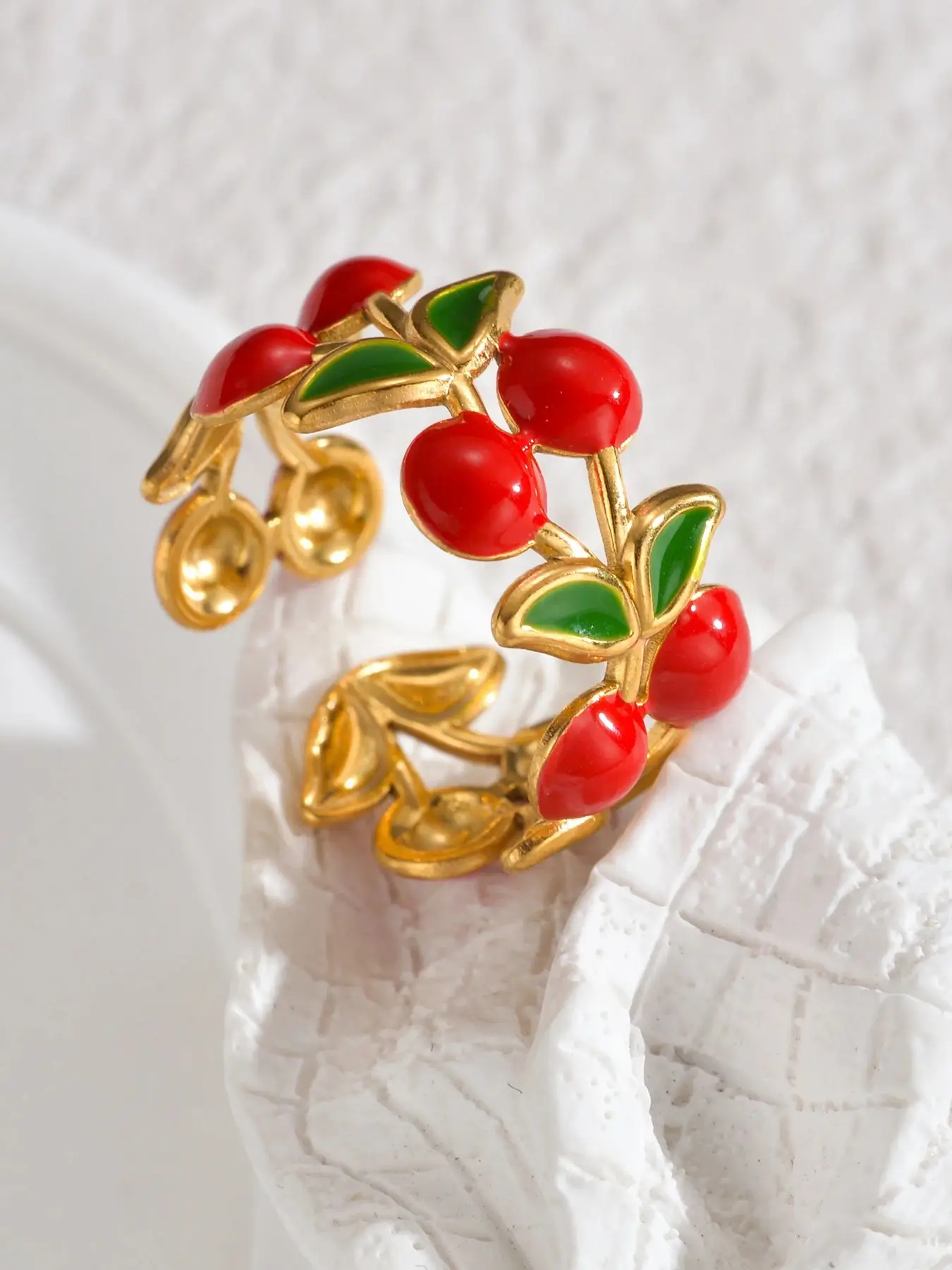 Bague ouverte en acier inoxydable, Style Fruit, goutte d'huile rouge, fraise, cerise, Design, doux, fête quotidienne, bijoux cadeaux féminins