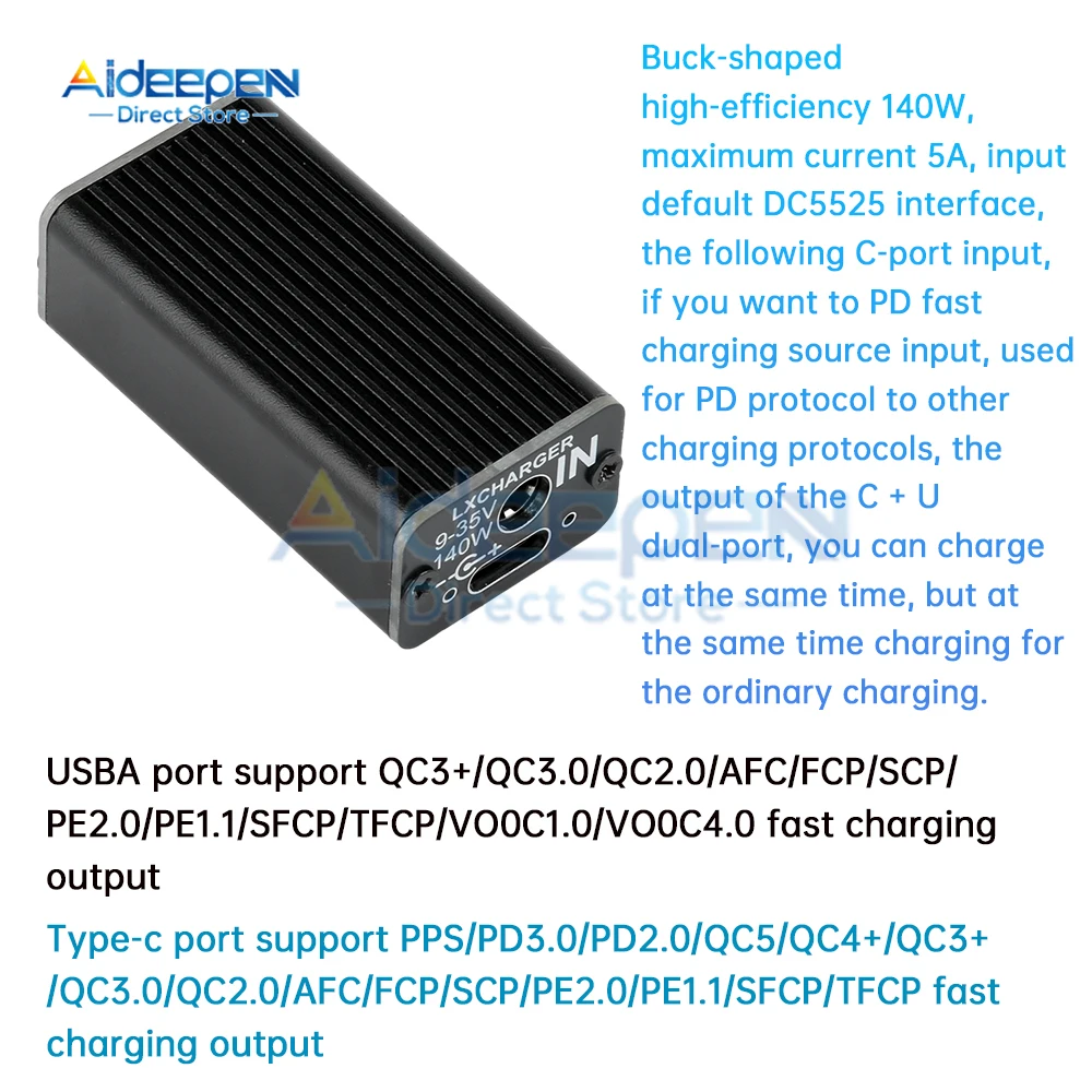 QC4.0 PD3.0 Dual USB PD Быстрая зарядка DC9-35V 140 Вт Type-C USB Mobile Power Bank 18650 Модуль зарядки Защита от температуры