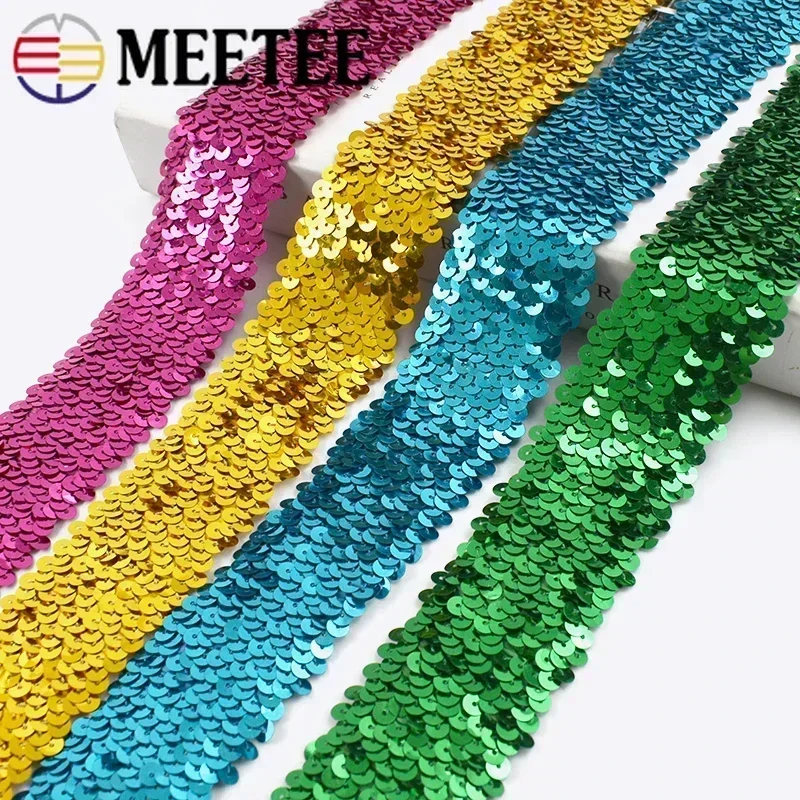 2/5/10 Metri 45mm Paillettes Fascia Elastica Lace Trim Nastro Elasticizzato FAI DA TE Abito Da Ballo Vestiti Decorazione Applique Accessori Per