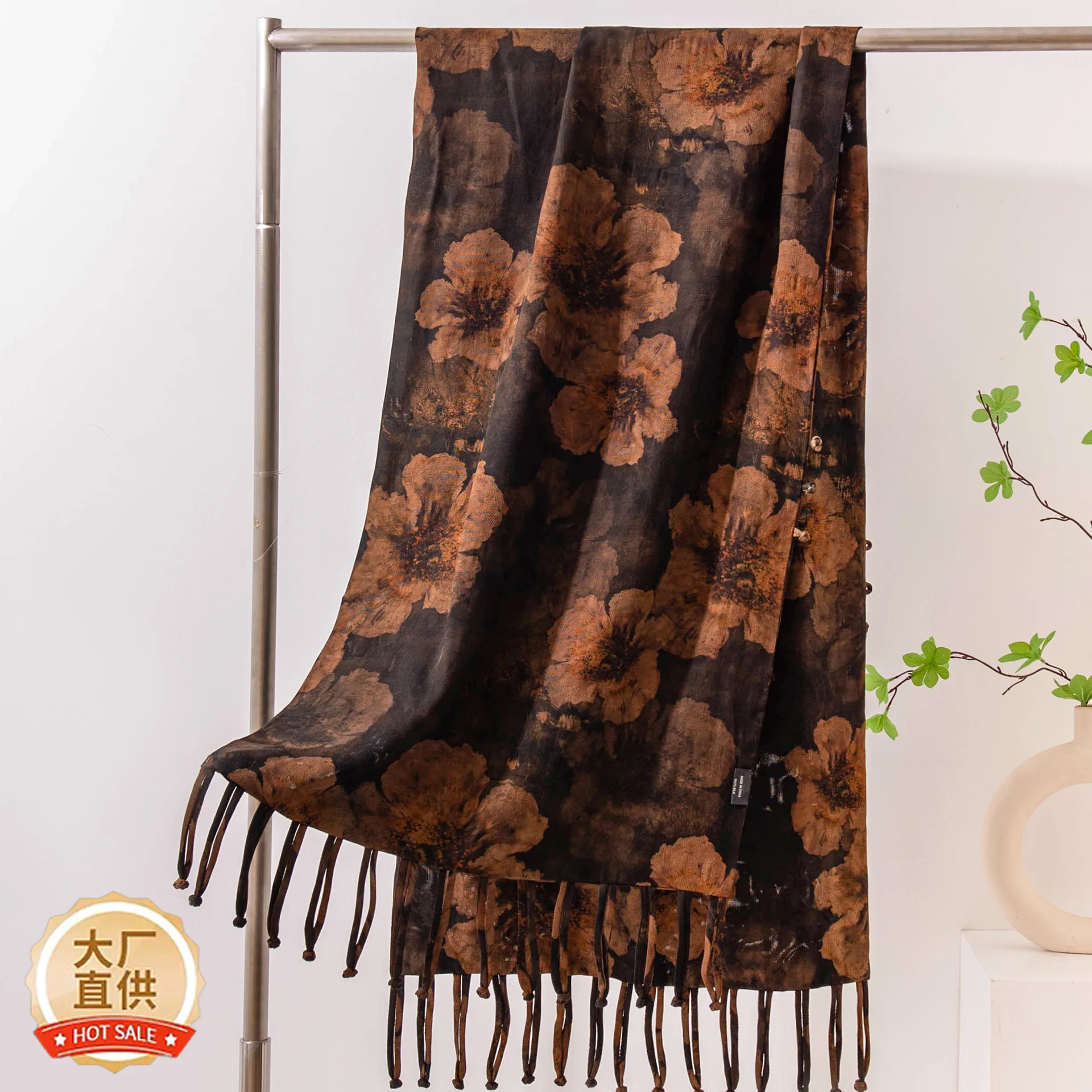 Double-layer fringed shawl, high-end sense, suro fragrant cloud yarn silk long scarf with dress, high-end gift box