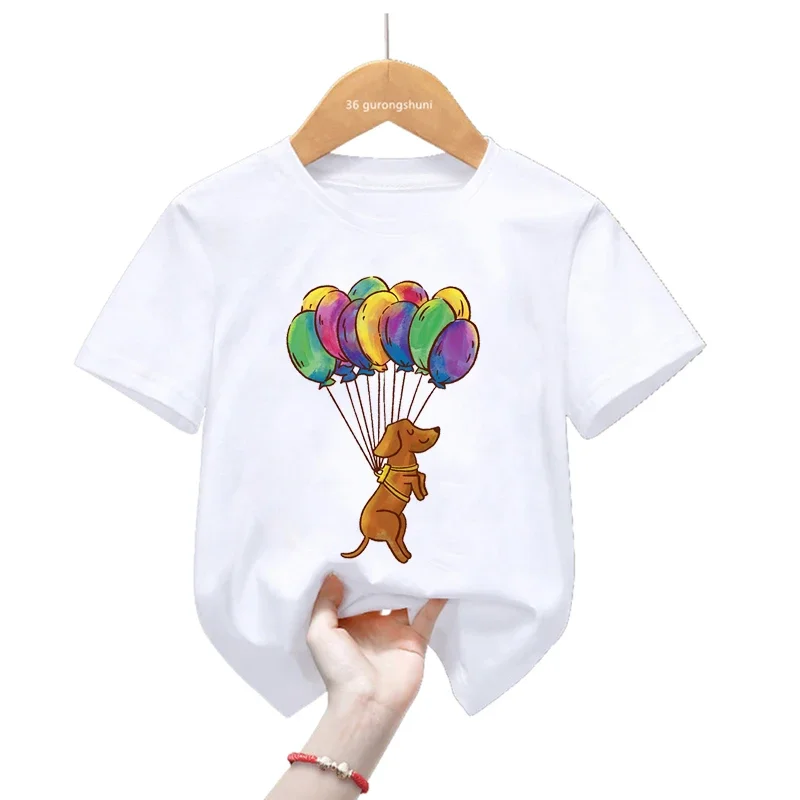 

Lovely Dachshund Love Balloon Animal Print T Shirt Girls/Boys Kawaii Dog Lover Tshirt Kids Clothes Summer Tops Tee Shirt