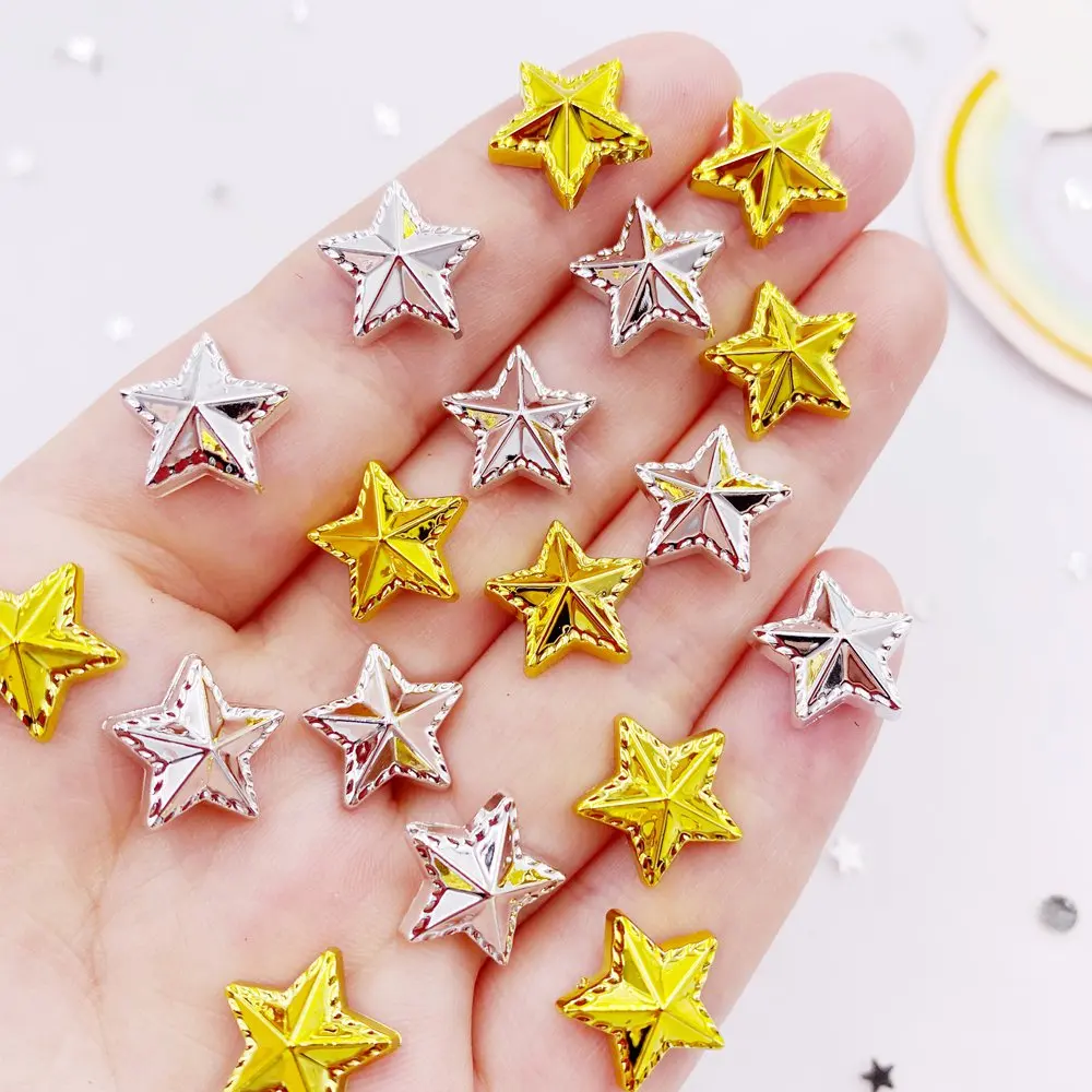 50PCS 12mm Resin Golden Silver Star Gems Flatback Rhinestone Beads Scrapbook Applique Earnail Accessories Decor Crafts