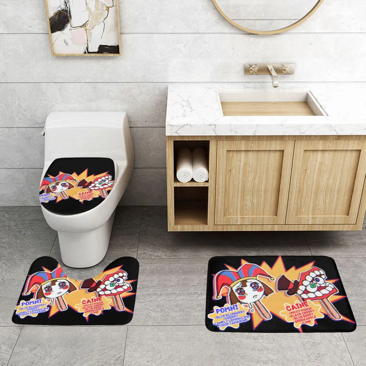 Custom [Digital Animated Movies Amazing Circus 3 Pieces Bathroom Rugs Absorbent Non Slip Pomni And Caine Toilet Bath Mat Sets