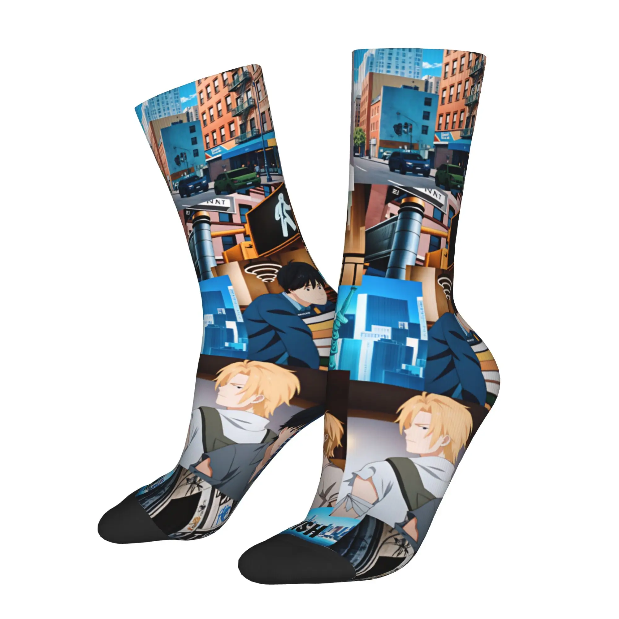 B-Banana F-Fish Eiji Okumura Dress Socks Men Women Warm Funny Novelty Ash Lynx Anime Crew Socks
