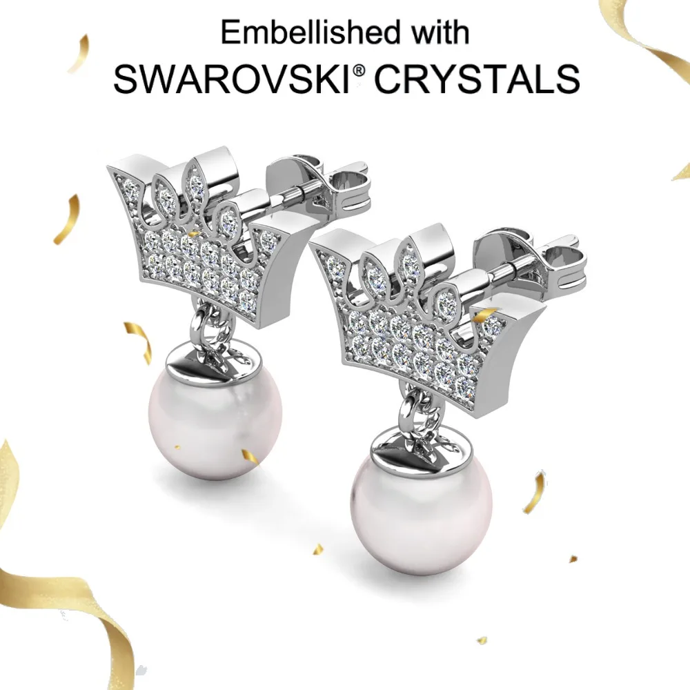 

Daisini Ladies Pearl Earrings Premium with Swarovski Crystal 925 Sterling Silver Jewelry Gift Delicate Ear Studs for Women
