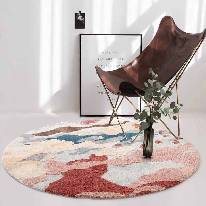 

Round Nordic Style 2cm Thick Polyester Pink Round Floor Mat in Pink Color , Big Size 3D Pattern Living Room Decoration Area Rug