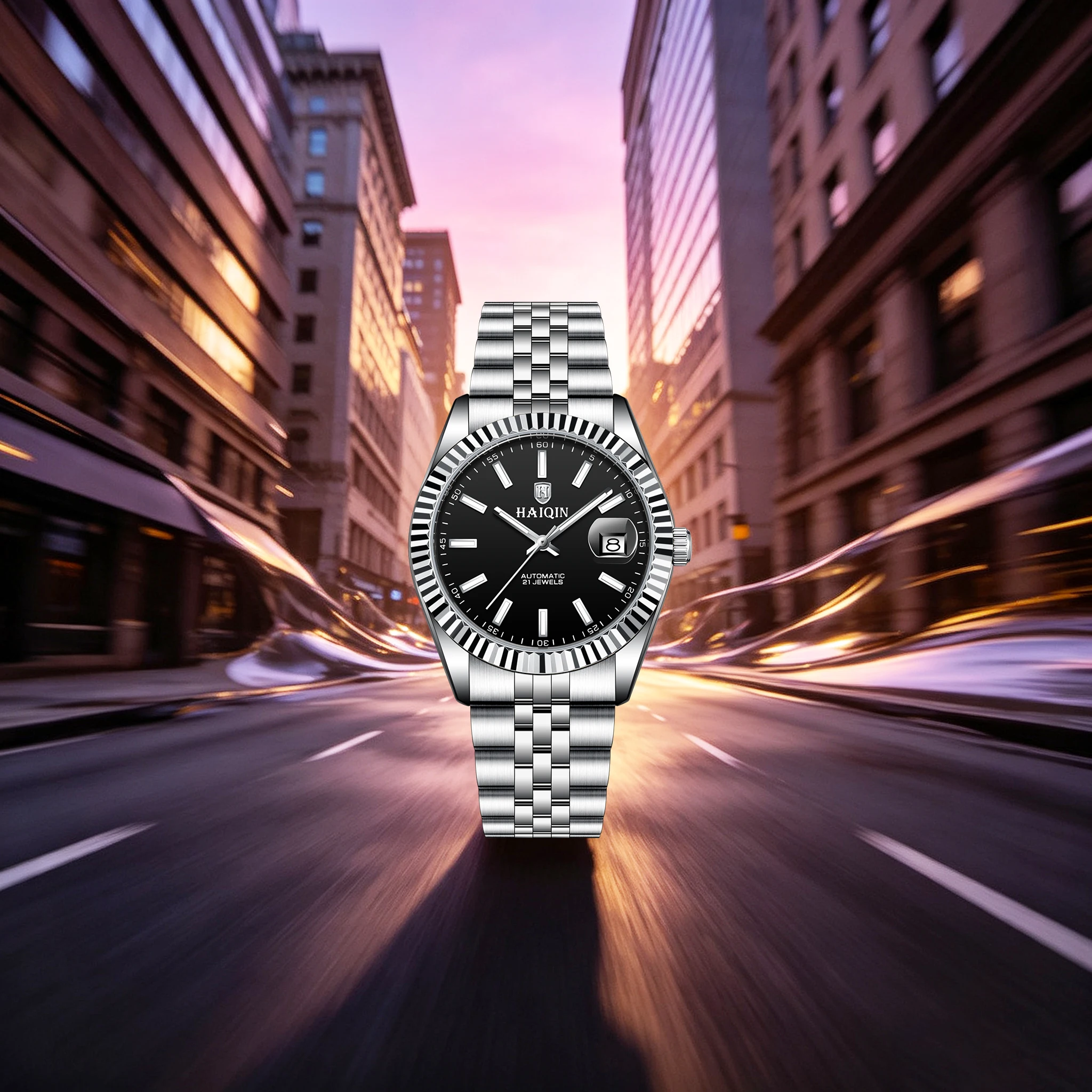 HAIQIN Premium Elegant Men Mechanical Watches Stainless Date Window Hardlex Waterproof Formal Office Watch For Man Business Suit