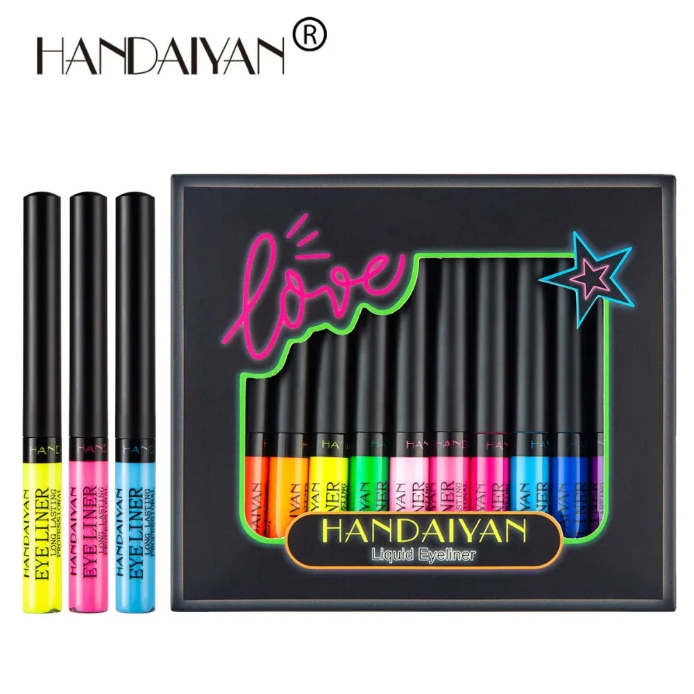 12Pcs/box Neon Eyeliner Pen Kit UV Light Pastels Waterproof Liquid Eyeliner Pencil Set Cosmetics Pastel-Black Light Eyes Make Up