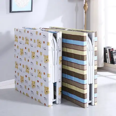 Folding Single Bed Portable Home Office Nap Bed Wooden Slat Iron Frame Rental Rooms Home Portable Multipurpose Camp Bed Modern