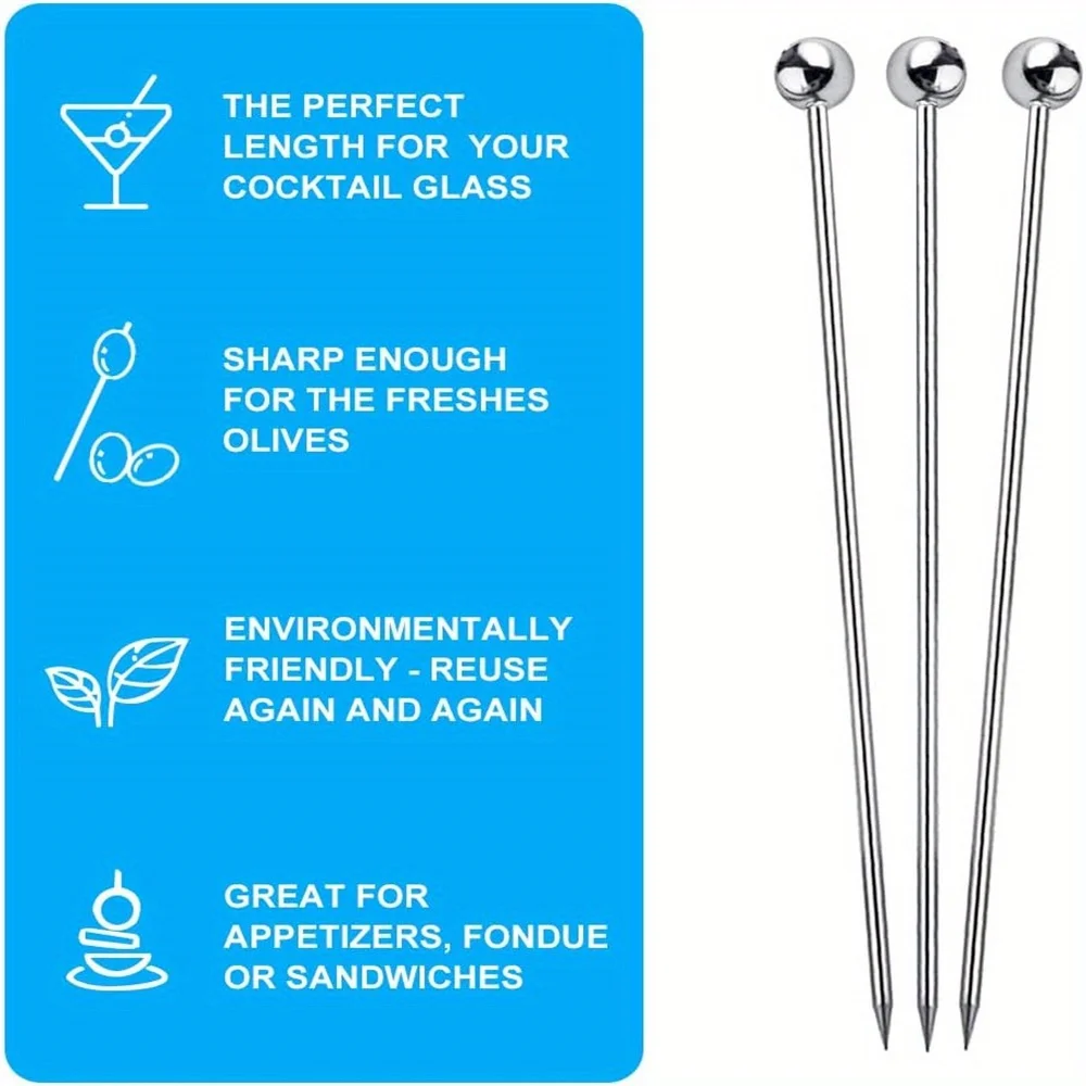 15 Pcs/pack Stainless Steel Cocktail Toothpicks Reusable Cocktail Skewers Garnish Glass, Bloody Mary Skewers, Metal Martini Cups