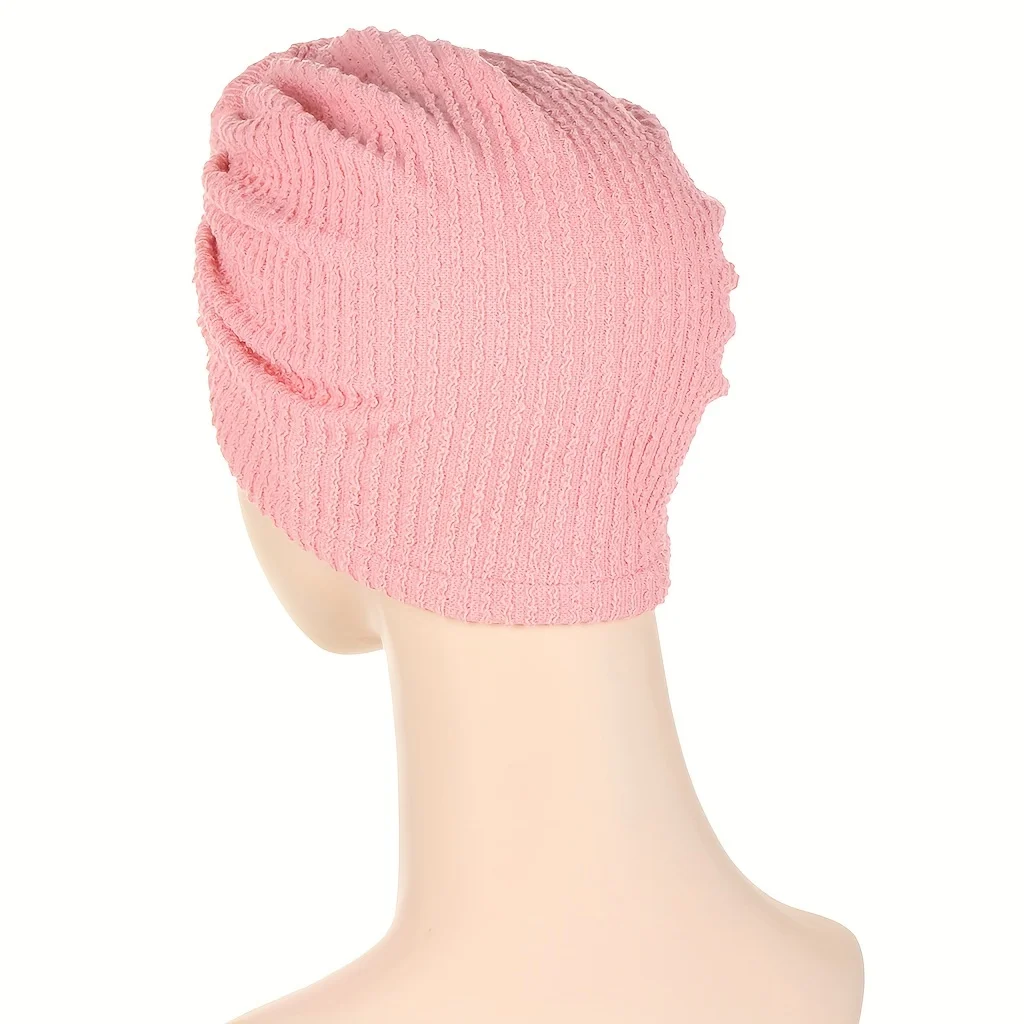 Crinkle Twist Turban Cap Solid Color Casual Head Wrap Elastic Hijab Hat Lightweight Beanie Women Chemo Cap