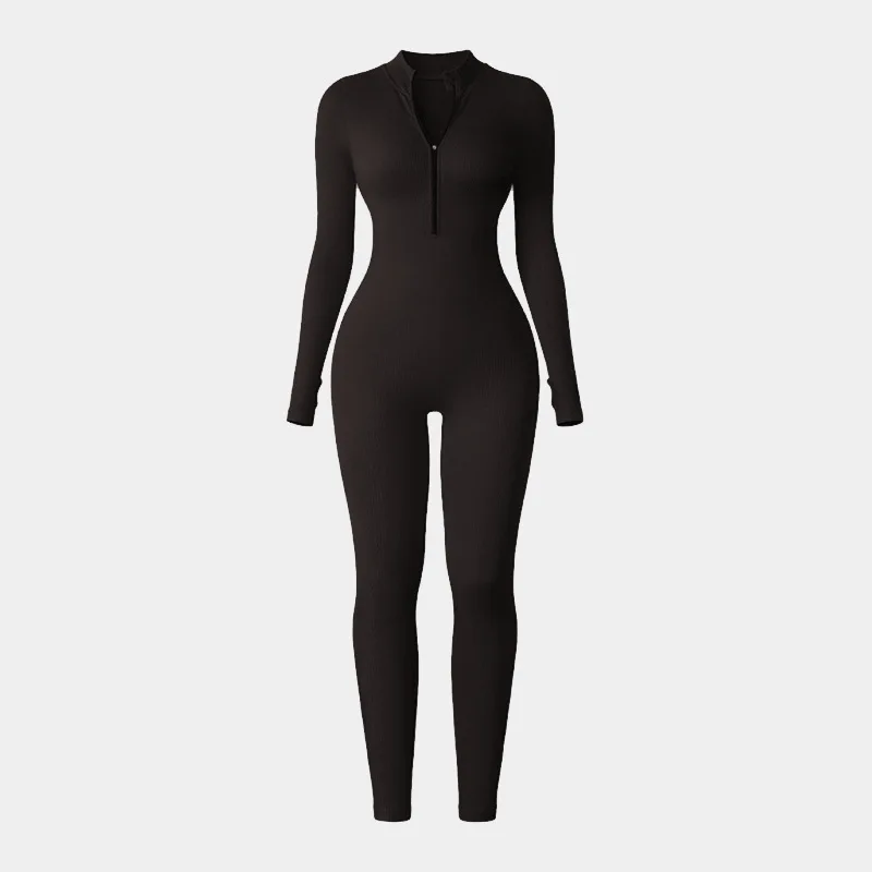 New Women Striped Zipper Gym Jumpsuits Long Sleeve Training Yoga Fitness Suits Athletic Knitted Workout Sports Rompers Outdoor