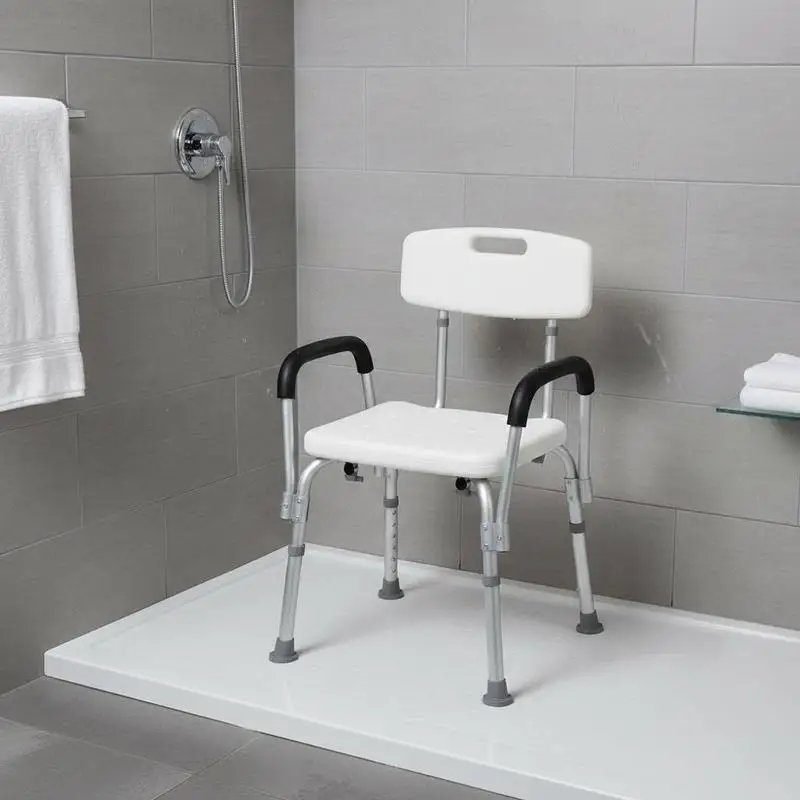 

Adjustable Shower Chair, Shower Seat, Portable Medical Stool with Adjustable Back and Armrest for Mobility