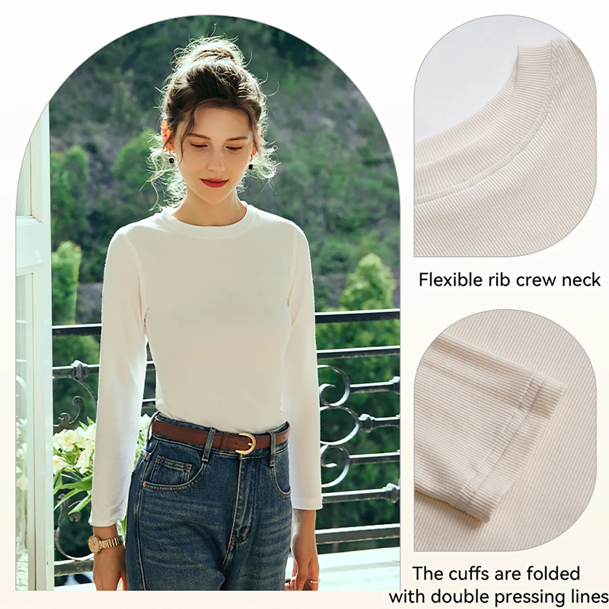 ‌OLrain Women Basic T-Shirt Long Sleeve Slim Fit Knitted Tees 2025 Autumn Simple Antimicrobial Soft Women's Clothing O23QT82822