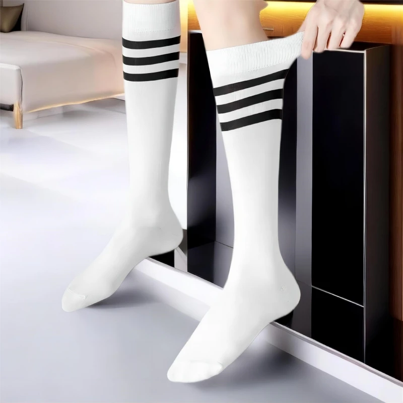 Women Fashion Striped Cotton Anti-Sweat Running Sports Knee High Socks Harajuku JK Streewear Cheerleaders Dress Socks