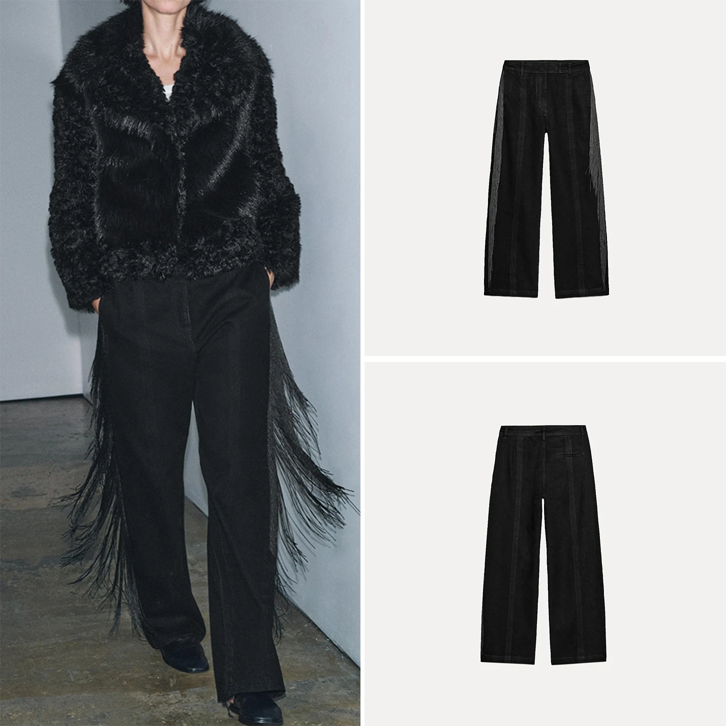 Limited Edition Fashionable Tassel Trimmed Casual Pants for Women Straight Leg Natural Waist Zipper Closure Other Material