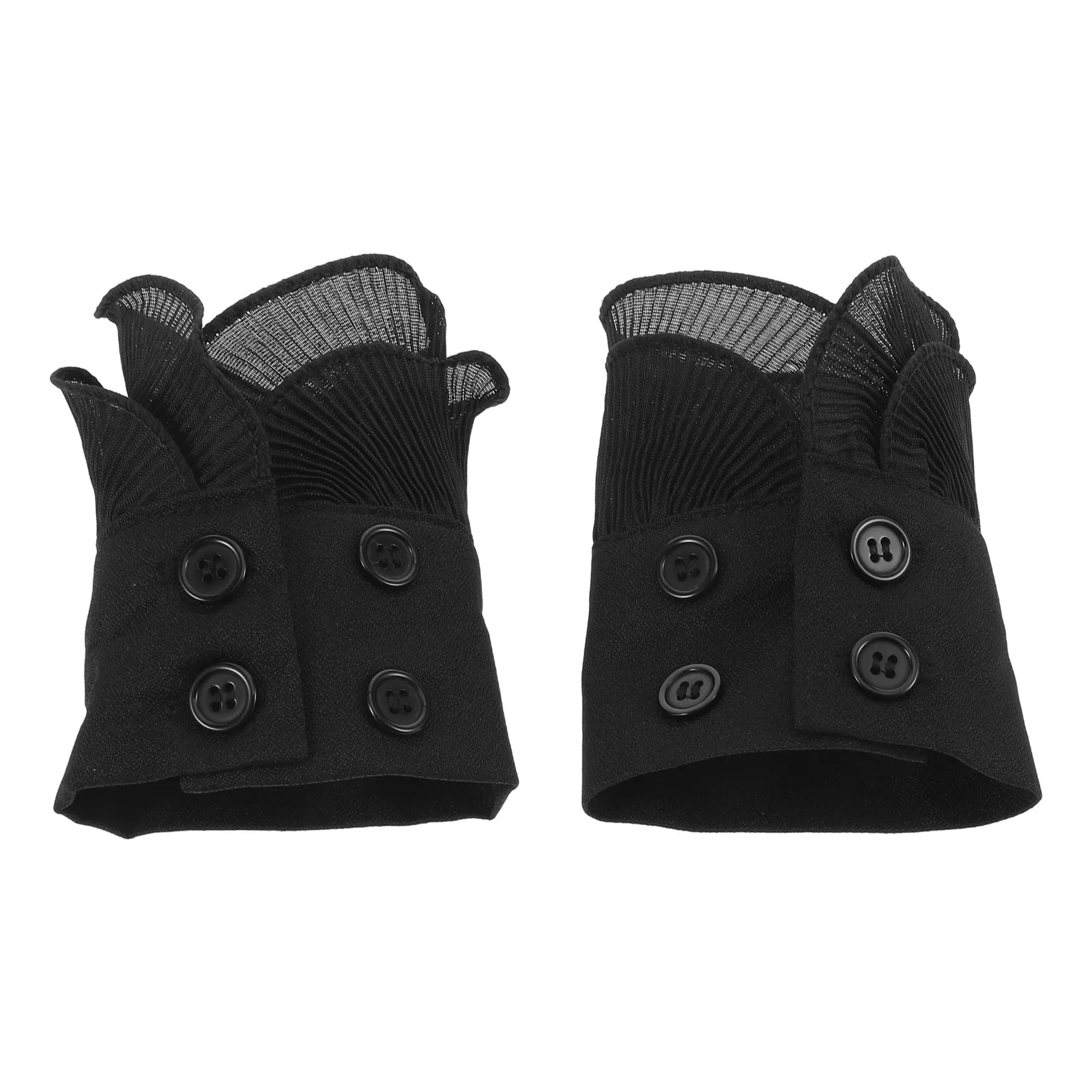 1 زوج الزخرفية وهمية كم الأسود المعصم الأصفاد للنساء انفصال فو الكفة أنيقة الدانتيل الذراع اكسسوارات زي حفل زفاف