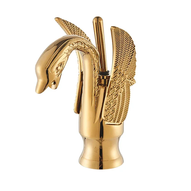 Gold Swan Bathroom Taps Basin Mixer Long Neck Faucet