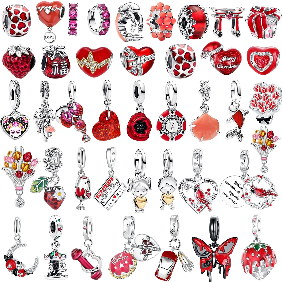 

Оригинальные красные подвески из стерлингового серебра 925 пробы, сердце, вишня, клубника, цветок, рыба, бусины для ожерелья, браслет «сделай сам», подарок, ювелирные изделия