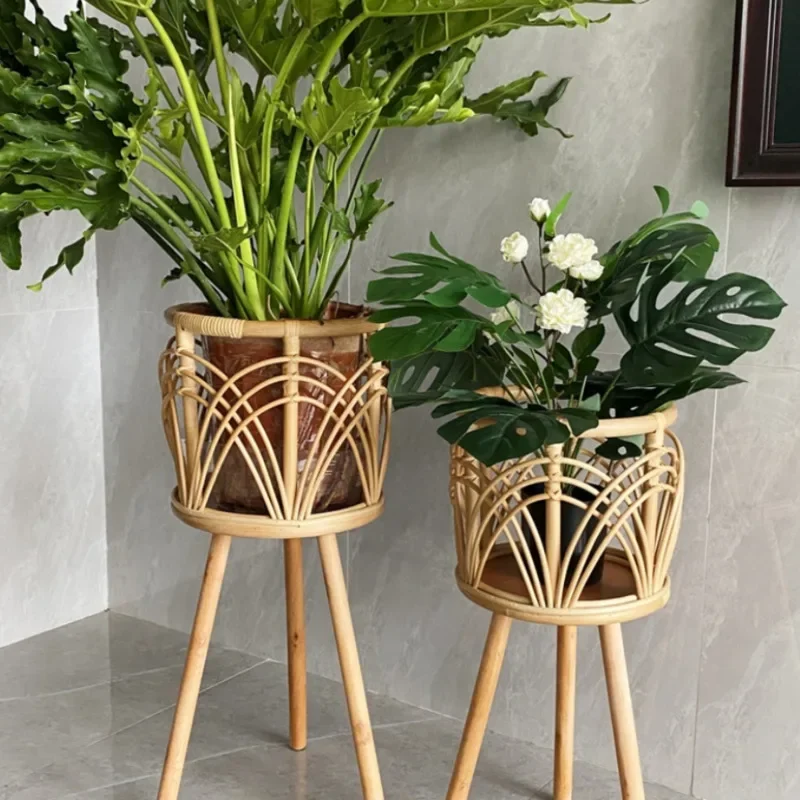 Indonesian Rattan Flower Rack Living Room Sofa Shelf For Flowers Landing Plant Storage Corner Balcony Flowerpot Rack