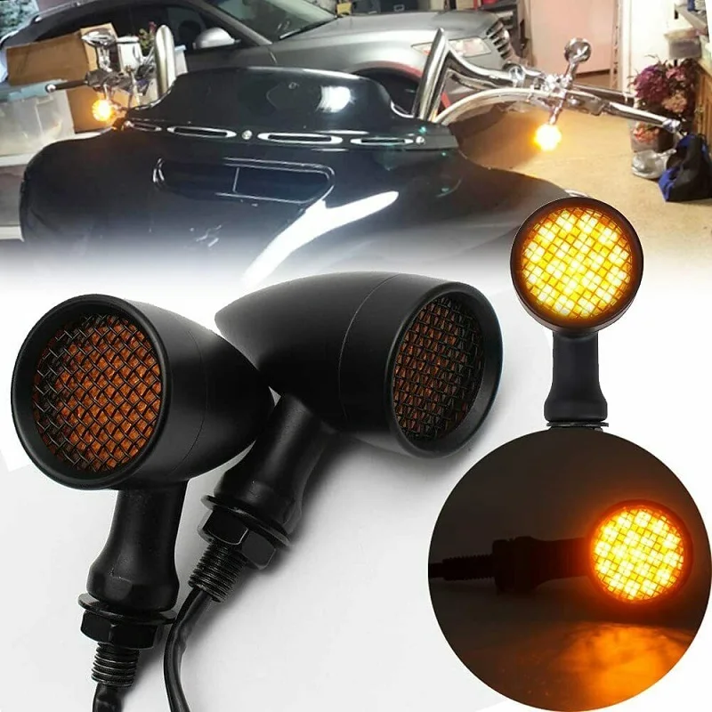 2Pcs Motorcycle led Turn brake running Bullet Mini Signal lights Amber Flashing Indicator Blinker Yellow brake light For Harley