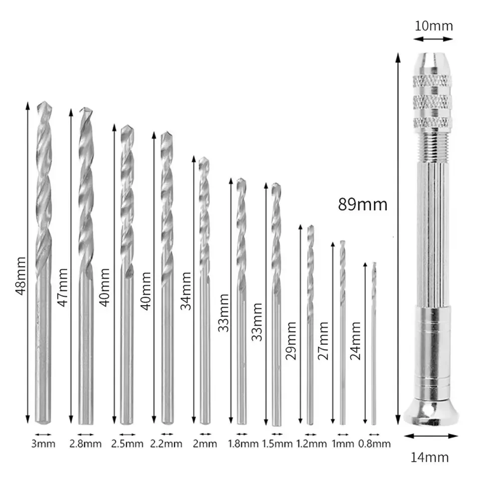 0.8-3.0mm Mini Trapano a mano Strumenti per la lavorazione del legno Foratura Utensile rotante Punta da trapano elicoidale manuale Orologiaio Pin Vice Strumenti di riparazione dell'orologio