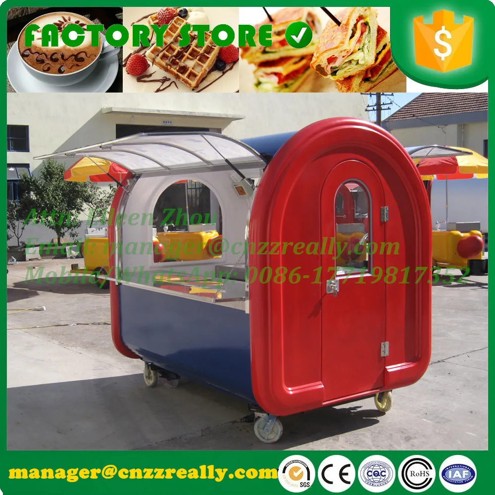 CFR envío por mar, carrito de quiosco de comida callejera de 2 colores y 2,2 m de longitud a la venta con máquina de aperitivos interior opcional