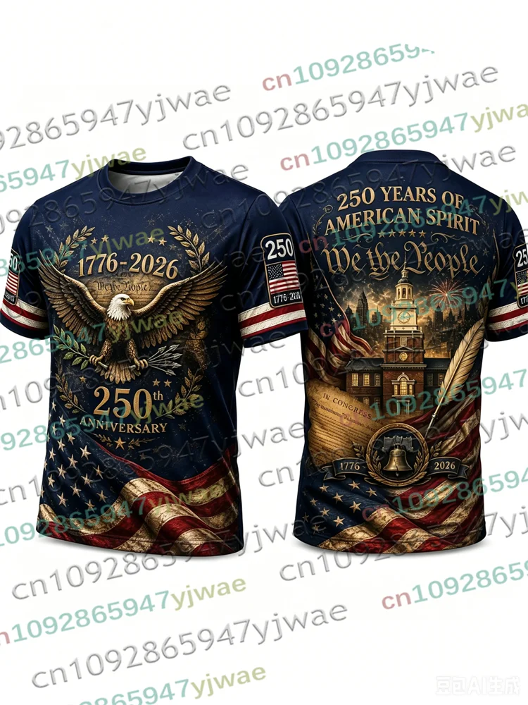 America 250th Anniversary 3D Print Mens TShirt USA Flag 1776–2026 Patriotic American Independence Day Apparel Parent-child Top