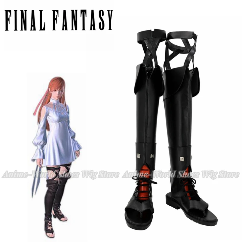 Final Fantasy 14 FF14 Ryne Cosplay Boots Black Customized Leather Shoes for Unisex