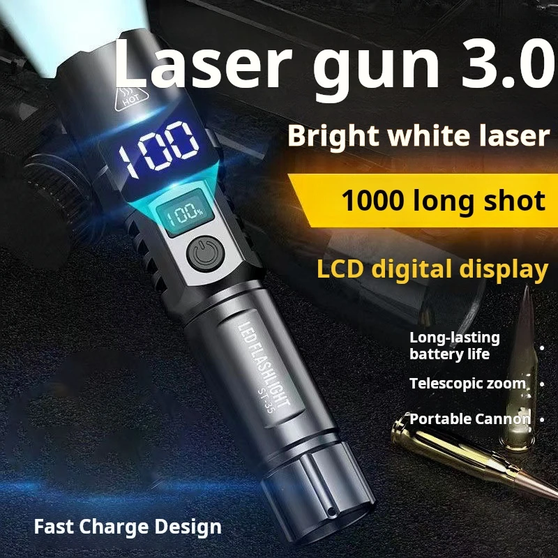 

Powerful Portable Type-C Rechargeable Flashlight Outdoor Long-Range Zoom Focus Adjustable White Light Battery Level Display
