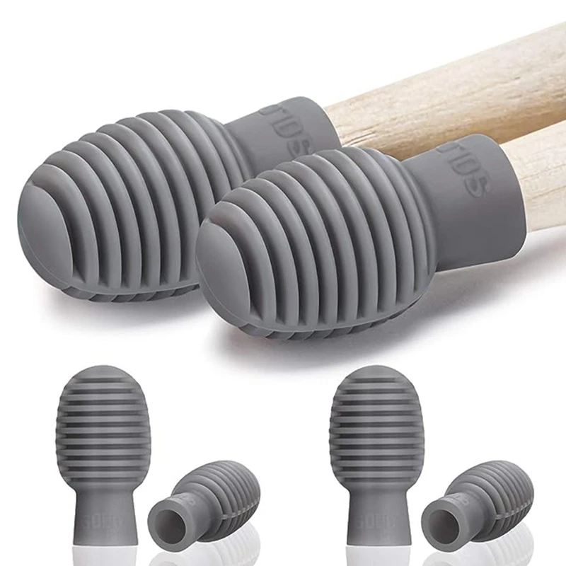 4Piece SOLO Drum Stick Silicone Sleeve Weak Sound Set Drum Stick Protective Sleeve (Grey)