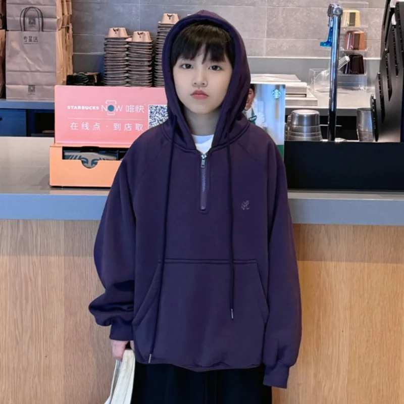 

Зимняя стильная универсальная теплая толстовка на флисовой подкладке — детская толстовка с капюшоном для повседневной повседневной одежды для мальчиков и больших детей