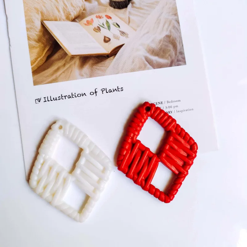 New 6pieces Candy Color Acrylic Rattan Weaving Shape Rhombus Charms Pendants for DIY Earring Jewelry Making Finding Accessories