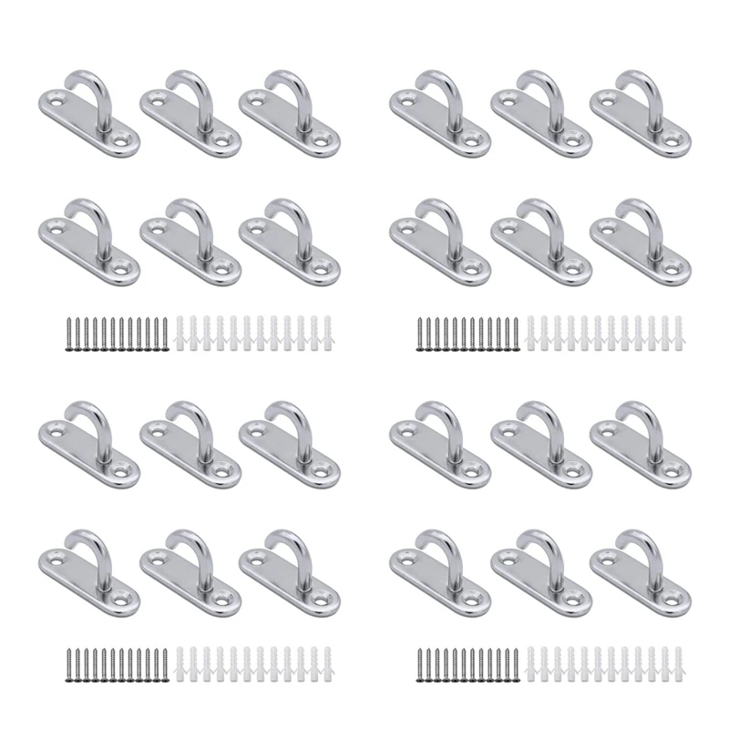 

24 Pack Stainless Steel Ceiling Hooks M5 Oval Open Hooks Pad Eye Plate Anchor Screw Wall Mount Hook For Plant Basket