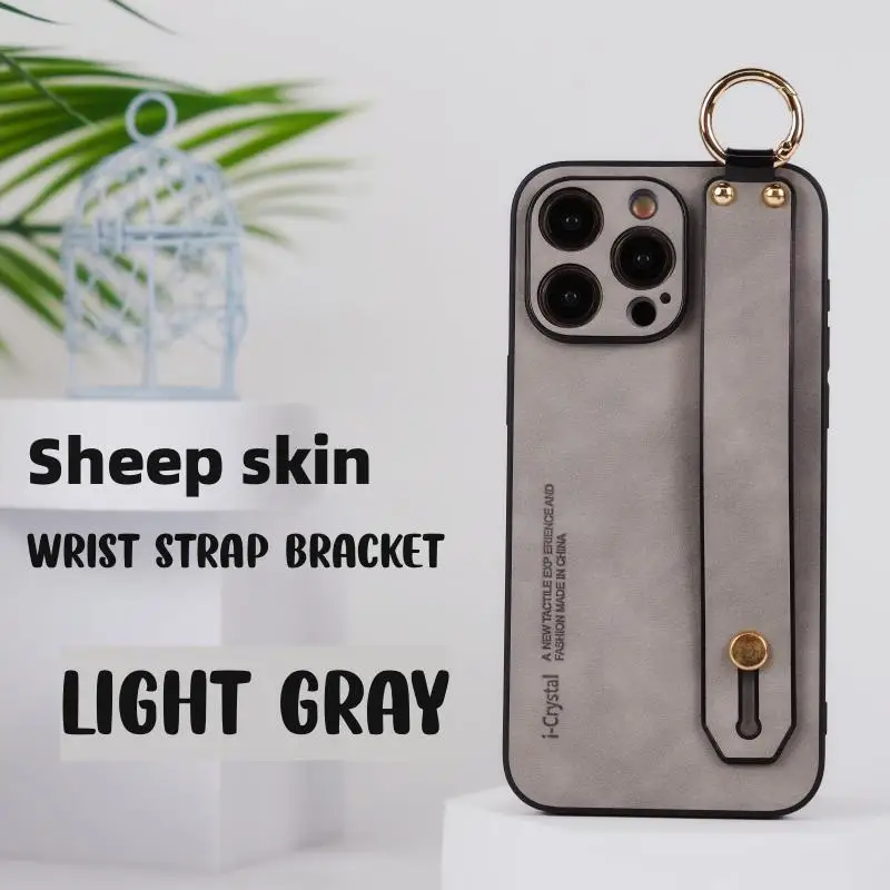 Schaffell-Handgelenkschlaufe-Ring-Telefonhülle für iPhone 16 15 14 Plus 13 12 11 Pro Max, Lederhalterung, stoßfeste Hartschalenhülle